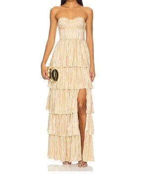 Lovers + Friends Strapless Tiered Maxi Dress in Gold